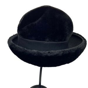 Retro Derby Hat Vintage Chesterfield Original Womens Black Fur Fitted Size 6 3/4